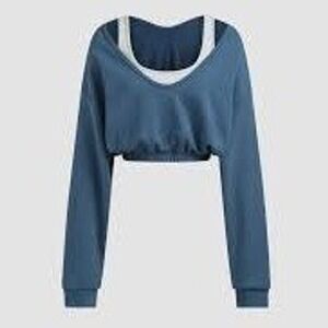 Cider Layered Two-Piece Look Cropped Sweatshirt Women Medium Blue Lounge
